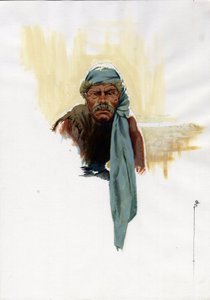 Gün ışığında oturan bir korsan (korsan) veya denizcinin portresi. Alessandro Lonati'nin çizdiği renk. by Alessandro Lonati