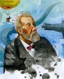 Fransız yazar Jules Verne'nin Portresi (1828-1905) (Fransız yazar Jules Verne'nin Portresi) Çizim, Alessandro Lonati by Alessandro Lonati