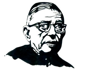 Fransız yazar, filozof ve oyun yazarı Jean-Paul'un (Jean Paul) Portresi Sartre Drawing by Alessandro Lonati