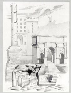 Roma'daki Roma dönemi kalıntıları, Forum (foro romano) Alessandro Lonati'nin çizimi. by Alessandro Lonati