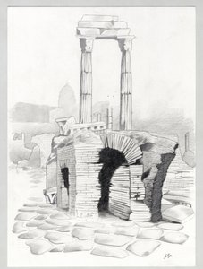 Roma'daki Roma dönemi kalıntıları, Forum (foro romano) Alessandro Lonati'nin çizimi. by Alessandro Lonati
