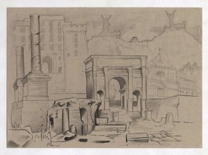 Roma'daki Roma dönemi kalıntıları, Forum (foro romano) Alessandro Lonati'nin çizimi. by Alessandro Lonati