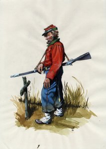İkinci İmparatorluk (1852-1870): İtalyan birleşmesi (Risorgimento), İtalya'da Giuseppe Garibaldi'nin (1807-1882) davası için "kırmızı gömlekli" savaşçı olarak bilinen Garibaldian ordusunun gönüllüsü by Alessandro Lonati