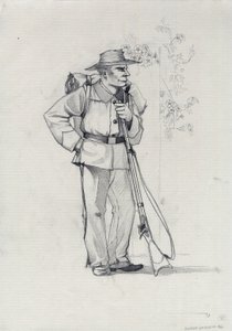 İkinci İmparatorluk (1852-1870): İtalyan birleşmesi (Risorgimento), İtalya'da Giuseppe Garibaldi'nin (1807-1882) davası için "kırmızı gömlekli" savaşçı olarak bilinen Garibaldian ordusunun gönüllüsü by Alessandro Lonati