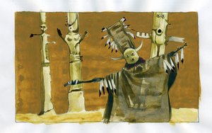 Şamanizm: insanlar ve doğa ruhları - şaman ve totemleri arasındaki arabuluculuğa odaklanan manevi tören Alessandro Lonati'nin İllüstrasyonu by Alessandro Lonati