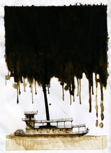 Joseph Conrad'ın yeni “Karanlığın Kalbinde” adlı eserinin buharlı gemi çizimi. 2012 by Alessandro Lonati