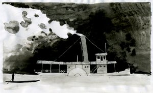 Joseph Conrad'ın yeni “Karanlığın Kalbinde” adlı eserinin buharlı gemi çizimi. 2012 by Alessandro Lonati