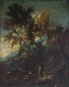 Pastoral Figürlerle Bir Dağ Manzarası by Alessandro Magnasco