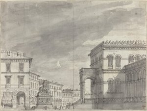 Binicilik Anıtı ve Sarayı ile Piazza by Alessandro Sanquirico