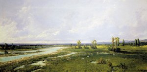 Belluno'daki Piave nehir yatağında avlanma, Tablo Alessandro Seffer (1832-1905), Tuval üzerine yağlı boya by Alessandro Seffer Guerra