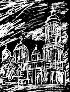Bulutların altında kilise, 2020 (karma teknik) by Alex Caminker