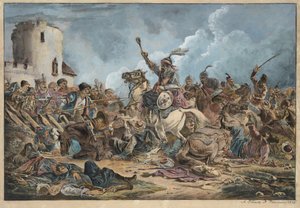 Bataille entre les Georgiens et les tribus de montagne - Gürcüler ve Dağ Kabileleri Arasındaki Savaş - Orlowski (Orlovsky), Alexander Osipovich (1777-1832) - 1826 - Litografi, suluboya - 54x77 - Özel Koleksiyon