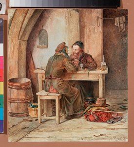 Dans une taverne - Bir meyhanede - Alexander Antonovich Rizzoni (1836-1902), kağıt üzerine suluboya çalışması by Alexander Antonovich Rizzoni
