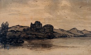 Kubbeli Bina ile İtalyan Manzarası (kalem ve kağıt üzerinde yıkama) by Alexander Cozens