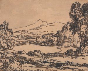 Göl ve Uzak Dağ Manzarası by Alexander Cozens