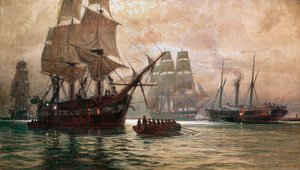 Venedik ablukası sırasında Avusturya gemileri ... (tuval üzerine resim) by Alexander Kirchner