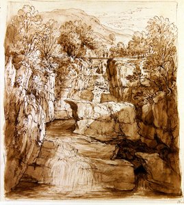 Bracklinn Şelalesi, Perthshire, c.1810 (kağıt üzerinde yıkama ile kalem ve kahverengi mürekkep) by Alexander Nasmyth