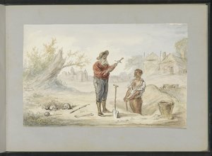 Adam eski bir savaş alanında bir kılıç kazıyor by Alexander Ver Huell