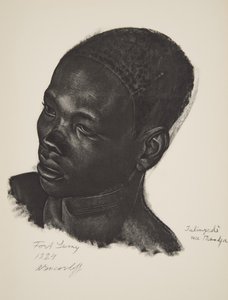 Ialingede, Mandja cinsi. (Fort Lamy), Citroen Center Afrique seferi sırasında yürütülen Afrika Çizimleri ve Tablolarından, ikinci Haardt Audouin-Dubreuil görevi, pub. Paris, 1927 (renkli