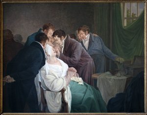 Baron Guillaume Dupuytren (1777-1835) tarafından katarakt ameliyatı. Alexandre Jean Drahonet tarafından yapılan boyama, takma ad Alexandre Jean Dubois (1791-1834), ahşap üzerine yağlı boya by Alexandre Jean Dubois Drahonet