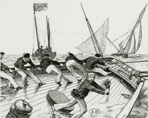 Yelken yarışı: Le turn du Bateau-Buoée - çizim A. Brun, Bibl. Sanat dekoru. by Alexandre Brun