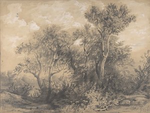 Ağaçlar recto, Soldiers in a Wood, 19. yüzyılın başlarından ortalarına kadar. by Alexandre Calame