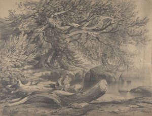 Bir Gölün Kenarında Dinlenen İki Adam..., 19. yüzyılın başlarından ortalarına. by Alexandre Calame