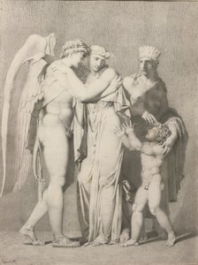 Cupid ve Psyche (kağıt üzerinde kurşun kalem ve gri mürekkep) by Alexandre Evariste Fragonard