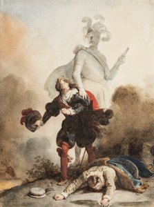 Don Juan et Leporello rencontrent la heykel du Commandeur au cimetière (grafit, kalem ve kağıt üzerine suluboya ile kahverengi mürekkep, arap zamkı ile güçlendirilmiş) by Alexandre Evariste Fragonard