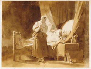 Uyuyan bir adamı izleyen bir kadın by Alexandre Evariste Fragonard