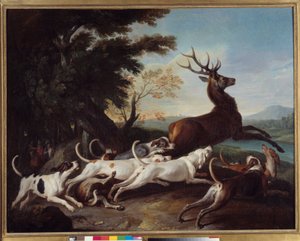 Avcılık: “” Debuche du deer”” Francois Desportes (1661-1743) tarafından tablo 1718 Güneş. 1.1x1.45 m Rouen, Güzel Sanatlar Müzesi by Alexandre Francois Desportes