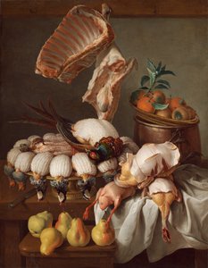 Giyinmiş Oyun, Et ve Meyve ile Natürmort by Alexandre Francois Desportes