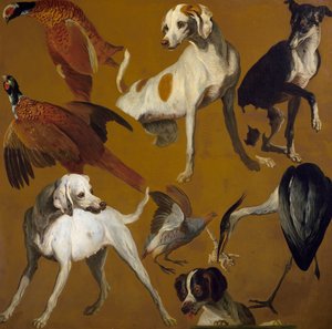 Kuşlar ve köpekler üzerine çalışma, Alexandre-Francois Desportes (1661-1743), Fransa by Alexandre Francois Desportes