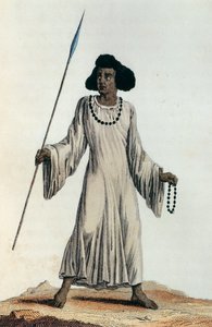 Tipik giysilerde Yukarı Nil bölgesinin yerlisi, renkli baskı by Nicolas Toussaint Charlet