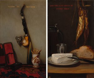 Pipo ve Kibritli Natürmort ve Ringa, Ekmek ve Peynirli Natürmort (çift) by Alexandre Gabriel Decamps