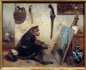 Maymun Ressam Alexandre Gabriel Decamps (1803-1860) tarafından Tablo 1833 Güneş. 0,32x0,4 m. - Maymun ressamı. Alexandre Gabriel Decamps