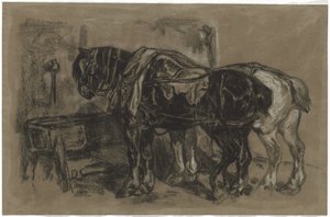 İki Taslak At by Alexandre Gabriel Decamps