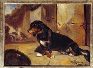 Bir basset tazı ““Dinlenen av köpekleri”” Resim Alexandre Gabriel Decamps (1803-1860) 1834 Dim 0.48x0.35 m Paris, Louvre müzesi