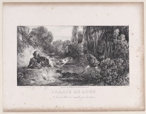 Kurt Avı: Köpeklerin Saldırıya Uğradığı Yaralı Hayvan, Avlanma Sahneleri, 1829. by Alexandre Gabriel Decamps