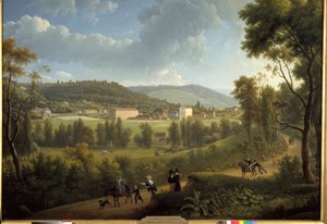 1785 yılında Oberkampf (1738 - 1815) tarafından kurulan fabrika ile Jouy en Josas (Jouy-En-Josas) köyünün görünümü. Alexandre Dunouy