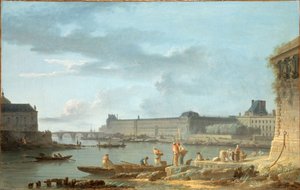 Louvre ve Pont Royal, Pont-Neuf#39;ten görülüyor, 1780 dolayları (tuval üzerine yağlıboya)