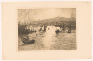 Gün batımı ile liman by Alexandre Lunois (signed by artist)