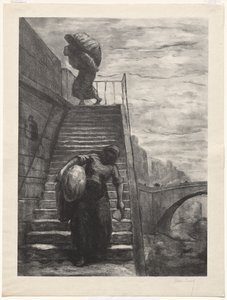 Bir Quai Merdiveninden İnen Çamaşırcı Kadınlar by Alexandre Lunois