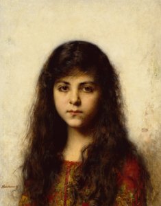 Genç Bir Kızın Portresi (tuval üzerine yağlı boya) by Alexei Alexevich Harlamoff