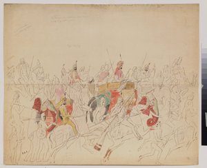 Pencap (Hindistan) ve sarayından Maharaja Sher Singh (1807-1843). Alexei Dmitrievich Saltykov (1806-1859), kağıt üzerine suluboya kalem ve mürekkep çalışması by Alexei Dmitrievich Saltykov