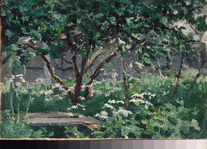 Un coin du jardin (Bahçenin bir köşesi) - Alexei Stepanovich Stepanov (1858-1923), karton üzerine yağlı boya