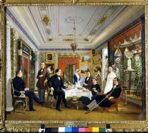 Çay masası. Voloskov Aleksej Jakovlevic'in tablosu (1822 - 1882) by Alexei Yakovlevich Voloskov