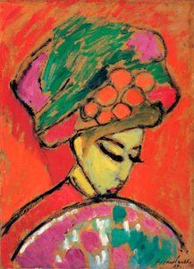 Çiçekli Şapkalı Genç Kız - Resim Alexei von Javlensky (1864-1941) karton üzerine yağlı boya, 67.5x49 cm by Alexej von Jawlensky