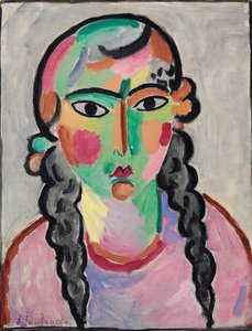 La fille soluk aux tress grises - Gri Örgülü Soluk Kız, Alexej von Jawlensky (Jawlensky) (1864-1941). Kağıt üzerine yağlı boya, c. 1916. Ebat : 63,5x49,5 cm. Özel koleksiyon by Alexej von Jawlensky