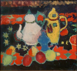 Sarı ve beyaz bir sürahi ile natürmort by Alexej von Jawlensky